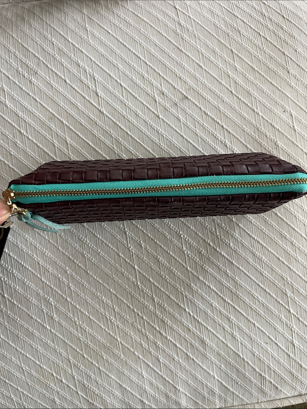 Woven Leather like Clutch in Deep Burgundy - Picture 2 of 4